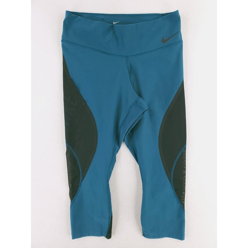 Nike Pants Womens Medium Blue‎ Black Capri Compression Leggings Running Gym Yoga